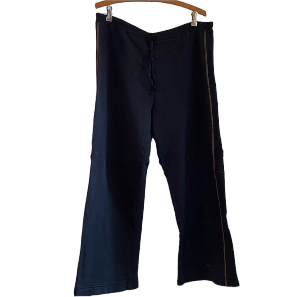 Cotton wide leg drawstring pants in black with brown stitching. Size 2 (L) GUC